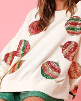Autumn And Winter Sequined Embroidered Fashionable Round Neck Long Sleeve Sequin Stitching Christmas Sweater For Women